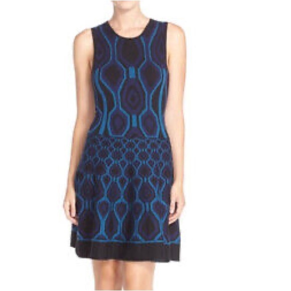 LEOTA Ava A-Line Fit and Flare Geometric Sweater Knit Sleeveless Dress - Picture 3 of 13
